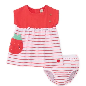 Vestido de recién nacido de punto y bolsillo de fresa