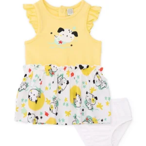 Vestido de recién nacido de punto y volantes en hombros