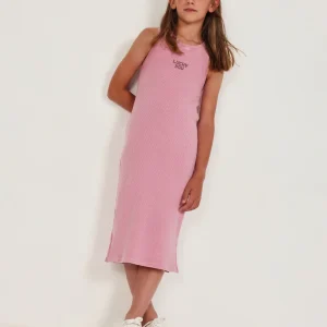 Vestido de niña de punto y tejido canalé elástico