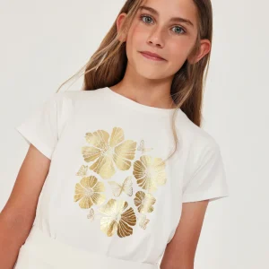 Camiseta de niña de punto con estampado dorado