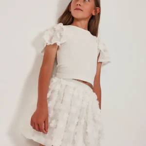 Camiseta de niña de punto con mangas abullonadas