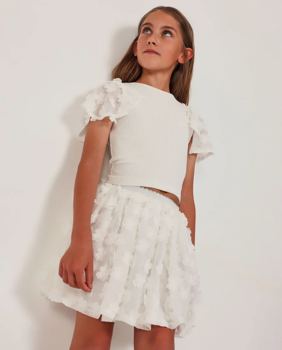 Camiseta de niña de punto con mangas abullonadas