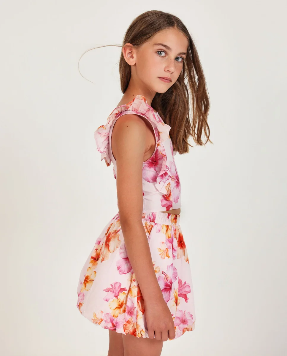 Camisa de niña de plana con volantes laterales
