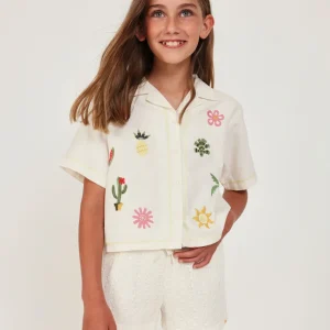 Short de niña de punto y tejido bordado