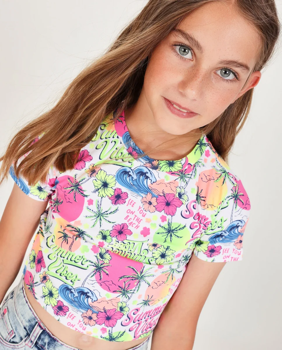Camiseta de niña de punto con estampado veraniego - Imagen 2