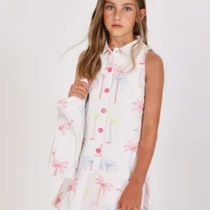 Vestido de niña de plana y estampado palmeras