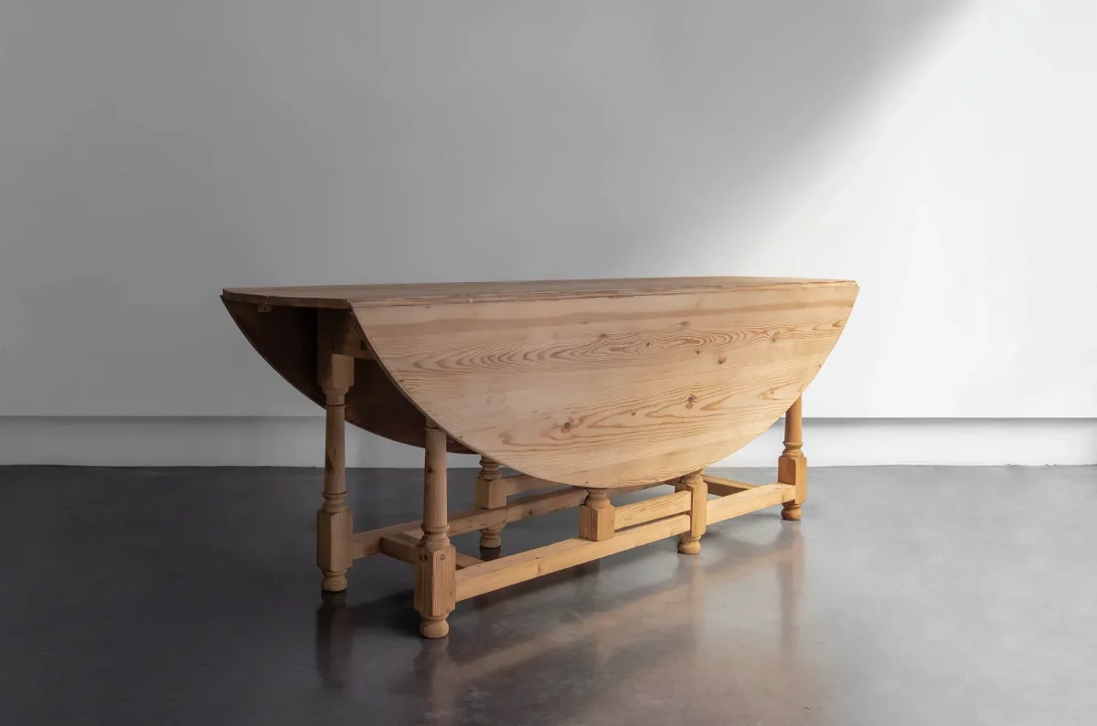 Mesa de alas plegable en pino natural Francia,S. XX - Imagen 4