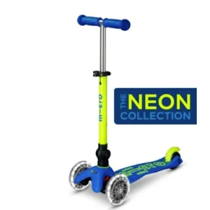 Patinete Mini Micro Deluxe Plegable Azul y Amarillo Luces LED