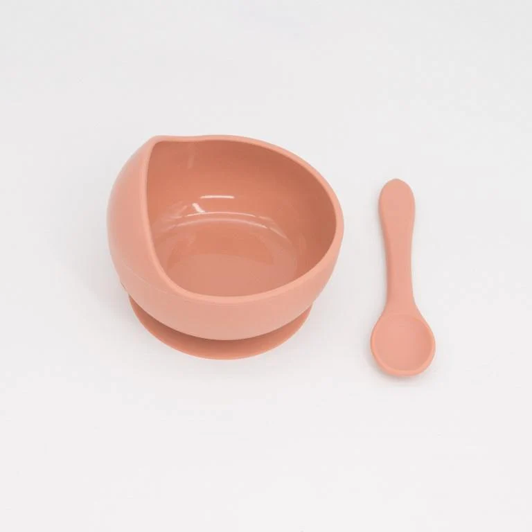 Cuenco con cuchara de silicona color salmón - Imagen 3