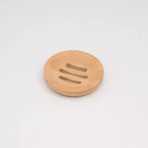 Jabonera de madera natural bambú redonda
