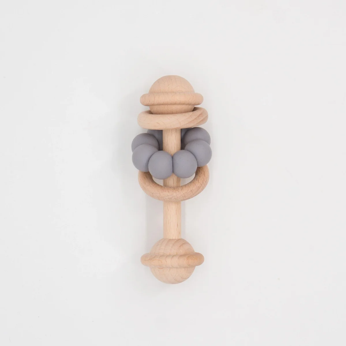 Mordedor y sonajero de silicona y madera - Gris - Imagen 3