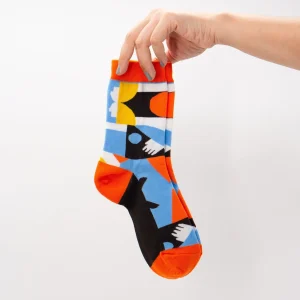 Calcetines Geométricos manitos naranja y azul