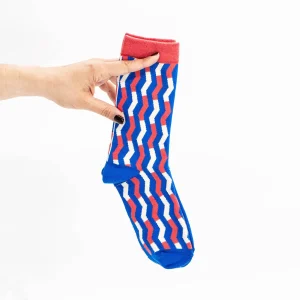 Calcetines geométricos de algodón azul y rojo