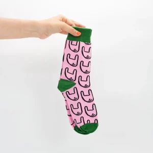 Calcetines gatejo de algodón verde y rosa