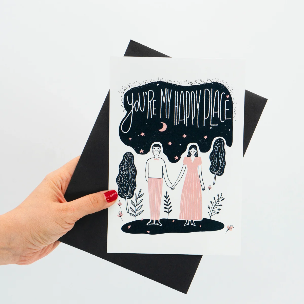 Lámina ilustrada + sobre negro XL "You´re my happy place"