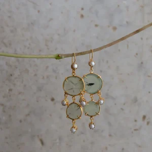 PENDIENTES CON PREHNITA Y PERLAS