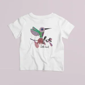 Camiseta para niños ilustrada por Juanita Pinta - Alebrije colibrí violeta
