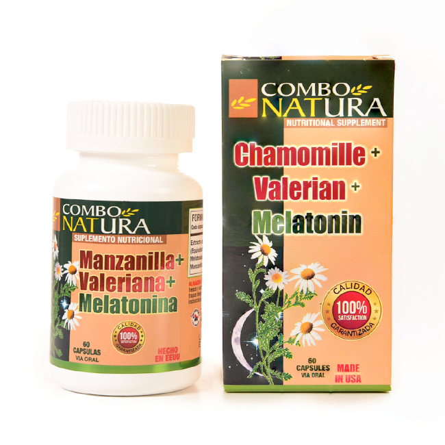 Manzanilla Valeriana Melatonina Cápsulas Combo Natura - Imagen 2