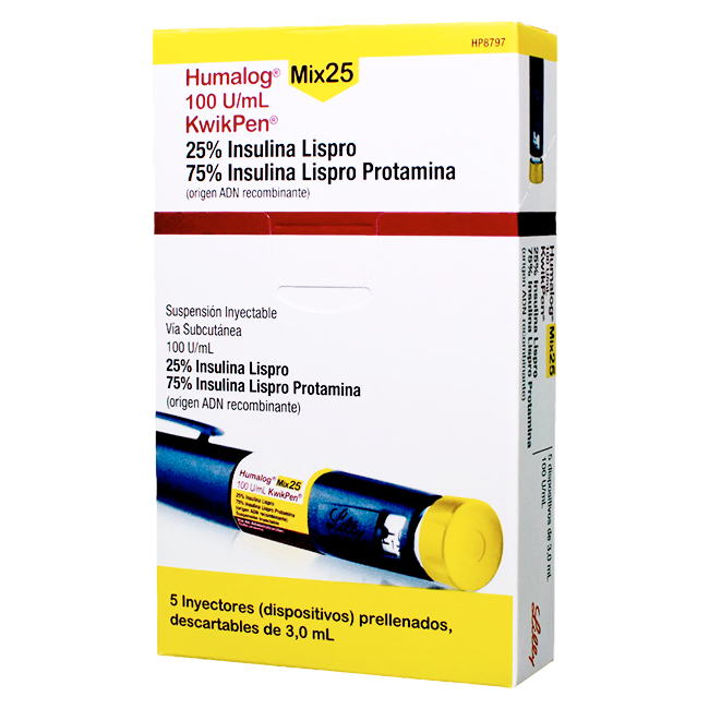 Humalog Mix 25 KwikPen 100UI/ml 5 Plumas Precargadas de 3ml - Imagen 2