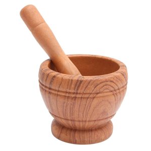 Mortero y Mano de Madera Natural para Cocina y Medicina 11cm Triturado Fino y Uniforme