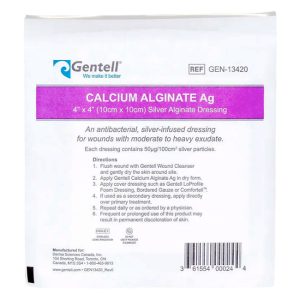 Apósito de Alginato de Calcio con Plata Gentell Ag 4”x4” Cicatrización Avanzada con Acción Antibacteriana
