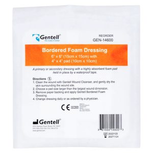Gentell Bordered Foam Dressing 6″x6″ (15x15cm) con Almohadilla de 4″x4″ Apósito de Espuma con Borde Adhesivo