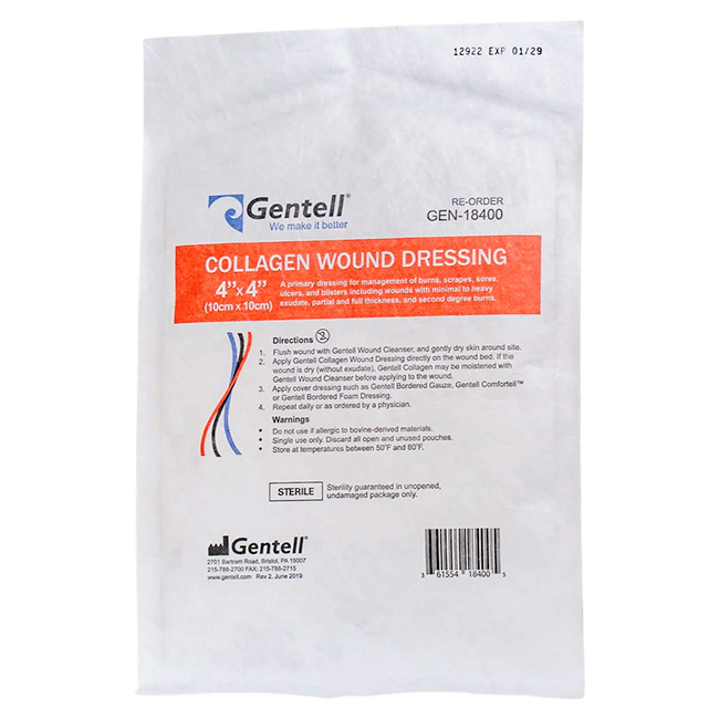 Gentell Collagen Wound Dressing 4″x4″ Apósito de Colágeno para Heridas con Exudado, Quemaduras y Úlceras (GEN-18400) - Imagen 2