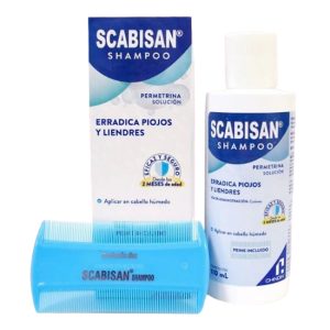 Shampoo Scabisan Permetrina solución 110ml Erradica Piojos y Liendres