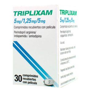 Triplixam 5mg/1.25mg/5mg Perindopril Arginina Indapamida Amlodipino