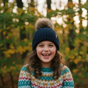 Gorro con vuelta y borla de pelo Marino - Cóndor