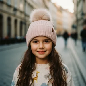 Gorro con vuelta y borla de pelo Rosa - Cóndor