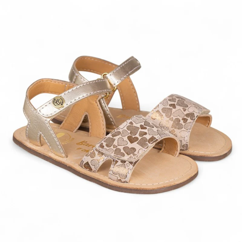 Sandalia piel corazones oro – Chetto - Imagen 2