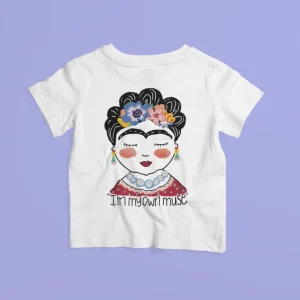 Camiseta de niña ilustrada por Juanita Pinta - Frida - Soy mi propia musa
